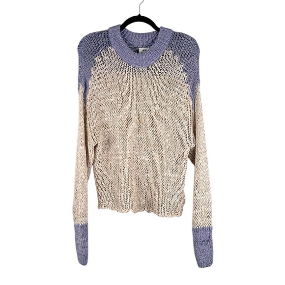 H&M Sweaters - H&M Lavender & Cream Open Knit Crewneck Long Sleeve Sweater Size Small